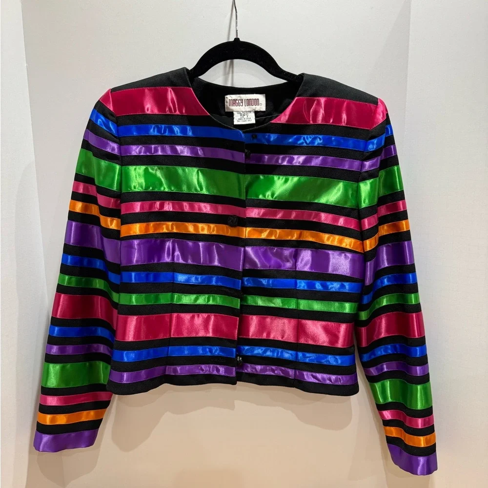 Maggie London Vintage Colorful Striped Women's cropped Jacket size 6 - Picture 1 of 9